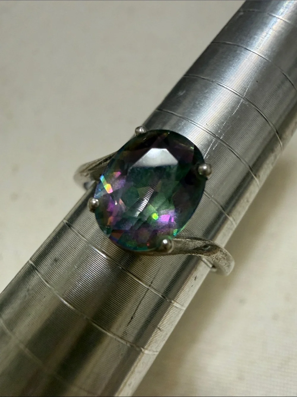 Sterling Silver 925 Mystic Topaz Oval Solitaire Ring in Iridescent size 6 - Picture 5 of 12